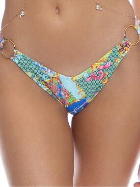Blue multi floral-print bikini bottom